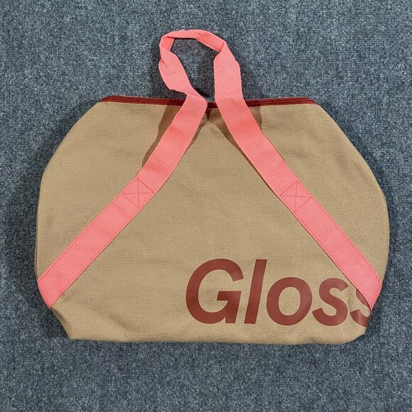 Glossier Duffle Bag Beige Desert Rose Pink 20x10x10 Pockets Travel Gym Satchel - Picture 9 of 13